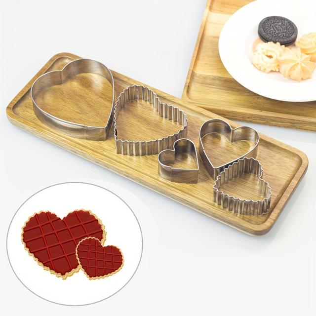 TEMU 5pcs Heart-shaped Cookie Cutters Suitable For Baking - Heavy-duty Stainless Steel Pastry Molds With Heart Shapes, Valentine' Day Baking Tools For, Cakes, Pastries, For & Commercial Use (no )