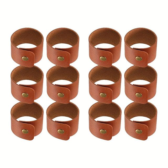 TEMU 12pcs Artificial Leather Napkin Rings, Suitable For Holiday Parties, Hotel Western Restaurant Table Napkin Buckles, Thanksgiving Table Ring Decorations For Restaurants/cafes