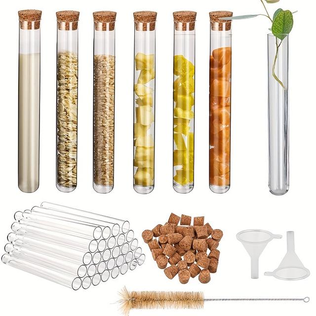 TEMU 30pcs Clear Plastic Test Tubes With Cork Stoppers, Small Plastic Bottles With Corks, Good Seal For Plants, Bath Salts, Party Decoration