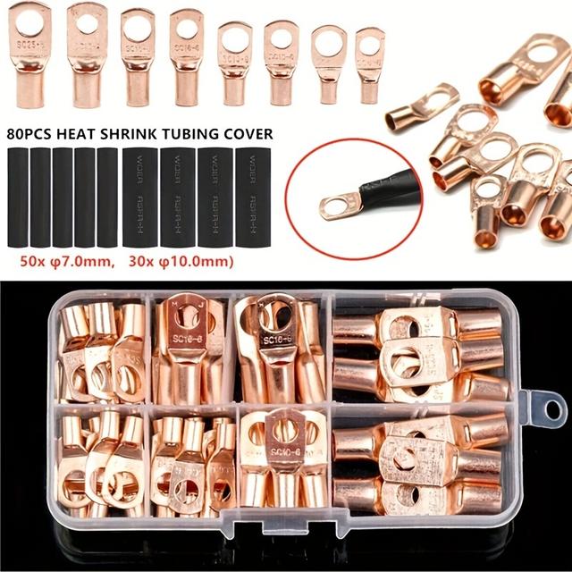 TEMU 140 шт. Переглядаюча мідна коробка для клемм Мідна клема серії SC Гола клема холодного пресування