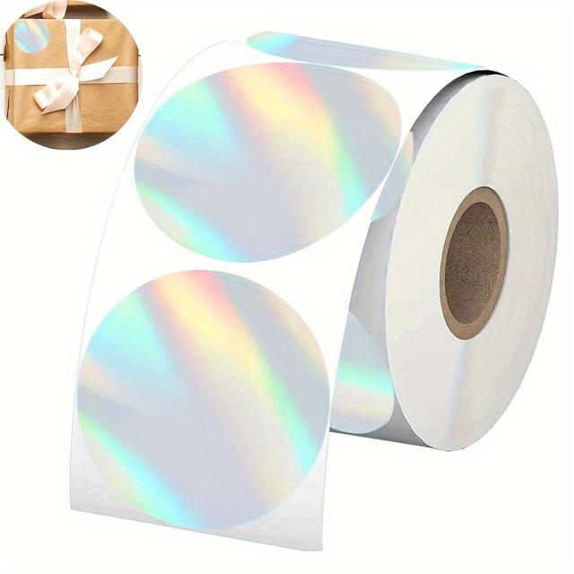 TEMU Holographic Silvery Color Coding Labels, 2-inch Metallic Silvery Round Stickers For Organizing Inventory, 200pcs Reflective Sealing Label Roll For Gift Bag Packaging