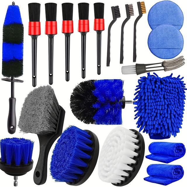 TEMU 20pcs Car Detailing Brush Set - Complete Kit For Wheels, Interior & Exterior - Plastic/metal Construction