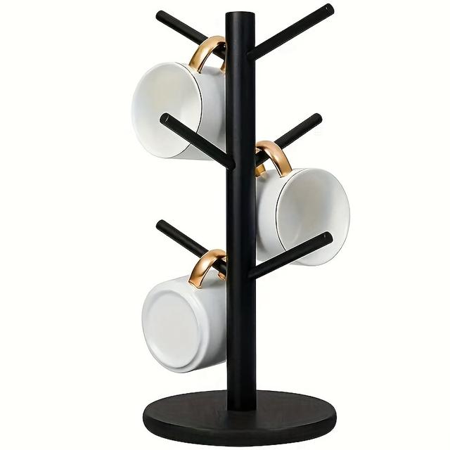 TEMU Coffee Cup Tree, Wooden Coffee Cup Holder With 6 Hooks, Suitable For Countertops, Coffee Bar Accessories And Decor, Essential For Coffee Storage Stations