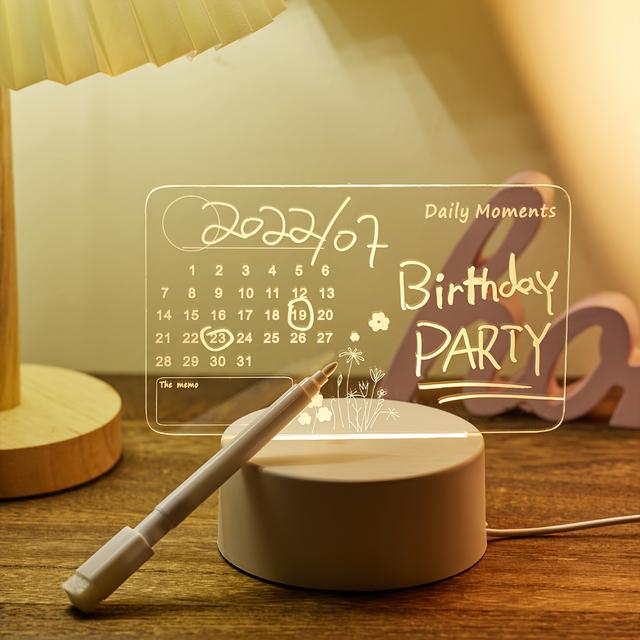 TEMU 1pc Usb Creative 3d Luminous Erasable Calendar Night Light With Pen, Message Night Light, Birthday Gift, Bedroom Living Room Study Decoration Light, Calendar Night Light