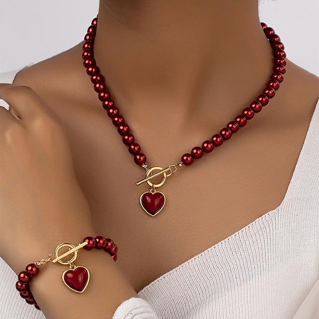 TEMU 1 Set Women's Elegant & Heart Necklace And Bracelet Set - 's Day Gift Suitable For Weddings, Parties, Daily Wear - Luxury Accessories