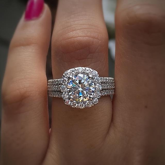 TEMU Elegante joyería de boda para novias con un anillo de circonita con un montaje de , para compromisos románticos y regalos con estilo