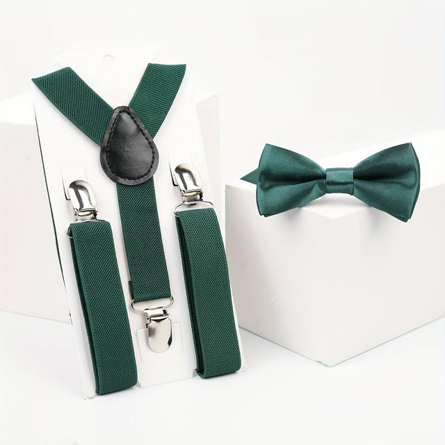 TEMU Conjunto Elegante de Fato de Cavalheiro com Suspensórios, e Flor, Incluindo Suspensórios Ajustáveis para que as Calças Caíram, Para