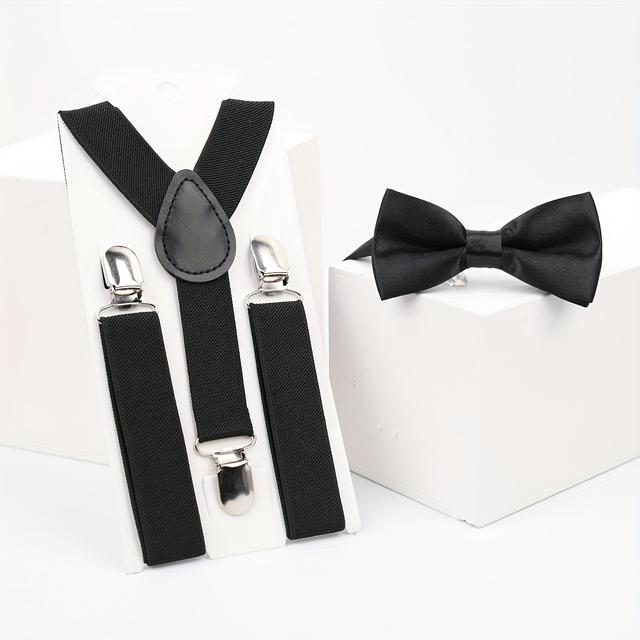 TEMU Children's Fashionable Gentleman Suit Suspender Clip Child Suspender Clip Bow Tie Suit Baby Suspender Belt Shoulder Strap Anti-fall Belt For Boys And Girls Elastic Baby Pants