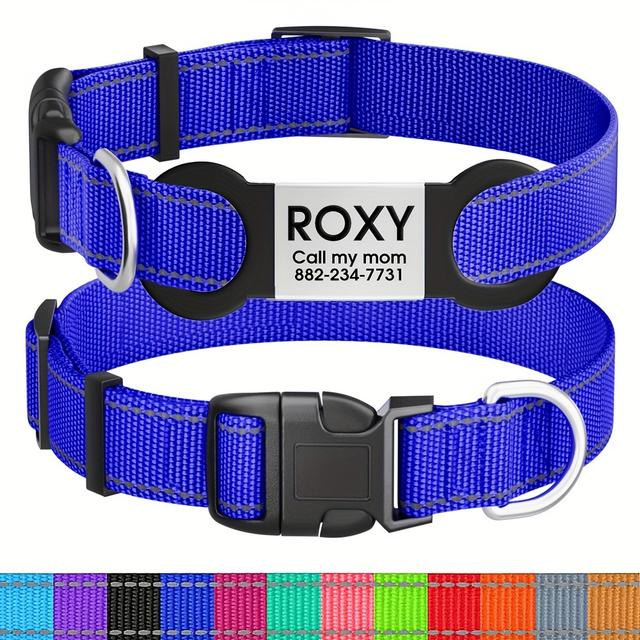 TEMU ปลอกคอสุนัขไนลอนสะท้อนแสงปรับได้พร้อมป้ายชื่อ - ป้ายประจำตัวสัตว์เลี้ยงส่วนบุคคล, หัวเข็มขัดปิดที่ปลอดภัย, มองเห็นได้เร็วเพื่อความปลอดภัย, ปลอกคอสุนัขส่วนบุคคล