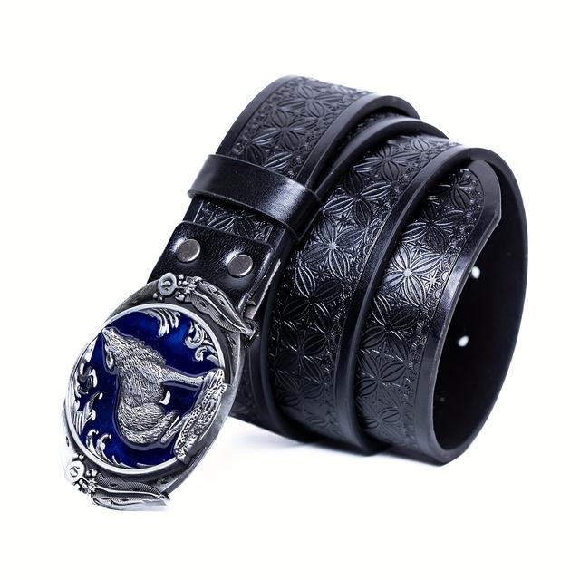 TEMU A 3.7cm Wide Belt For Men And Women, Featuring A Retro-patterned Made Of Pu, Showcasing A Wolf Call Design That A Fashionable And .