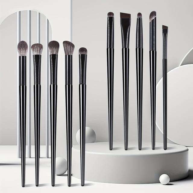 TEMU Eyeshadow Brushes,10pcs Wooden Neutral Portable Multifunctionalmakeup Brush Bagfor For Making Up Supply