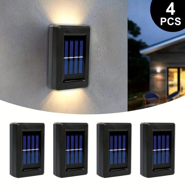 TEMU Black Led Solar Wall Lights In Sets Of 1, 4, Or 8, Featuring And Downward . Outdoor Lights With Sensor Are Designed In A , Perfect For Enhancing The Decor Of For Family Gardens And
