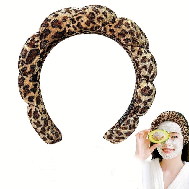 TEMU 1pc Leopard Print Soft Polyester Fiber Spa Headband For Women - Towel Fabric Hairband For Facial Wash, Makeup Removal, Skincare - Versatile Daily Accessory