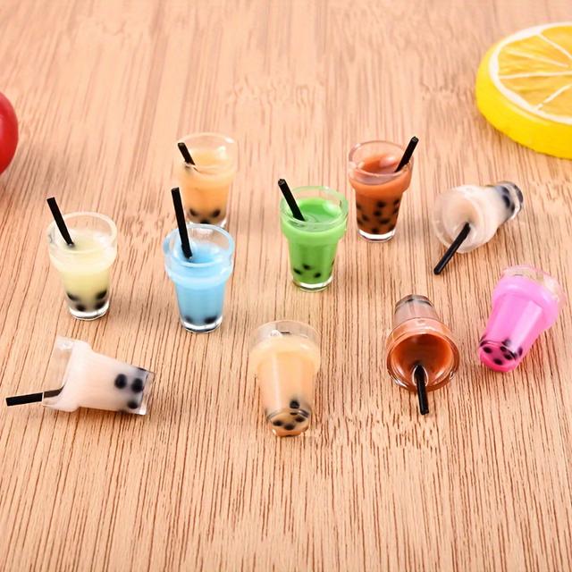 TEMU 10 Pcs Miniature Boba Tea Charms, Assorted Macaron Colors Resin Pearl Milk Tea Cup Diy Pendant For Necklace, Earrings, Keychain Jewelry Making