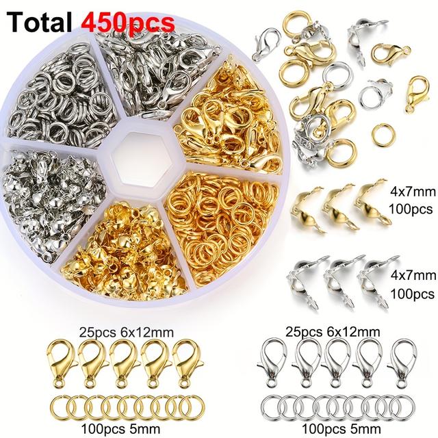 TEMU 450pcs/box Jewelry Making Kits Jump Rings End Crimps Box Bracelet Jewelry Making Business Supplies, Diy