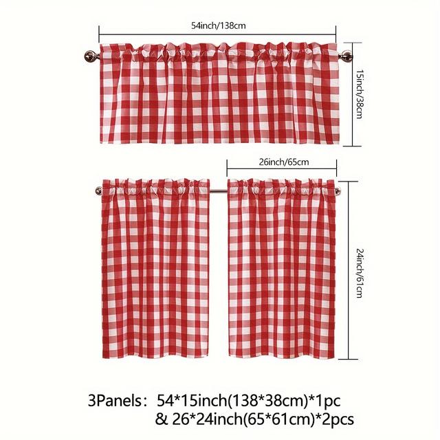 TEMU 3-panel Short Curtain, Festive Atmosphere Decorative Coffee Curtain Suitable For Kitchen Laundry Room Partition Small Curtain