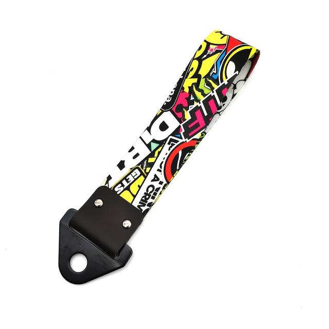 TEMU 1pc 43 Scrawl Jdm Style Decorative Tow Strap Universal Anime Graffiti Car Racing Tow Ropes Auto Trailer Ropes Bumper Trailer Towing Strap