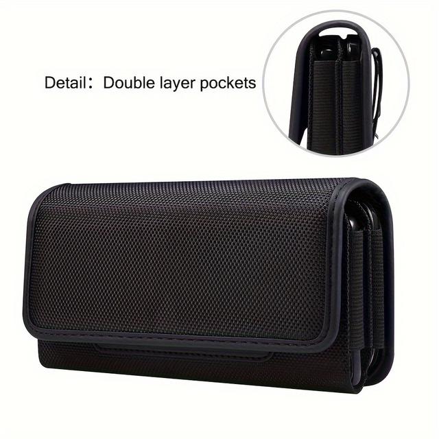 TEMU Nylon Cell Phone Holster With Belt Clip, Flip Case For Phone 15, 15 Pro, Galaxy S23, S22, Universal Pouch Large Phone Wallet Card Holder