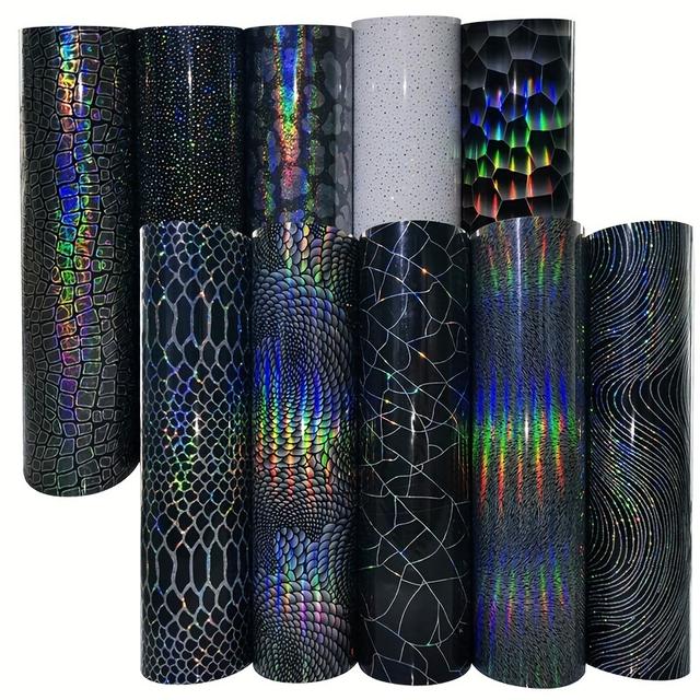 TEMU 10 Stück Holografische Laser-Heißtransferfolien - 3 Hologramm DIY Bügelbilder für Kleidung, Handyhüllen, Tablets, Notizbücher (25x30 cm/9,8x11,8 Zoll, Packung)