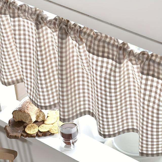 TEMU 1pc Checkered Short Curtain, Modern Minimalist Balcony Coffee Curtain, Living Room Dining Kitchen Partition Decorative Rod Pocket Half-curtain