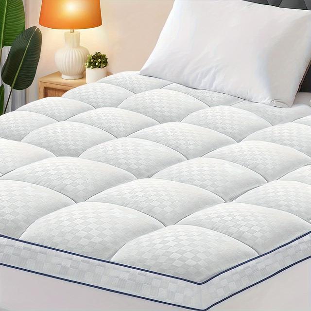 TEMU 1pc Extra Thick Mattress Topper, Cooling Mattress Pad Cover With 8-21 Inch Deep Pocket, Plush Pillow Top Mattress Topper Overfilled With Microfiber Filling, Breathable Quilted Fitted Mattress Pad