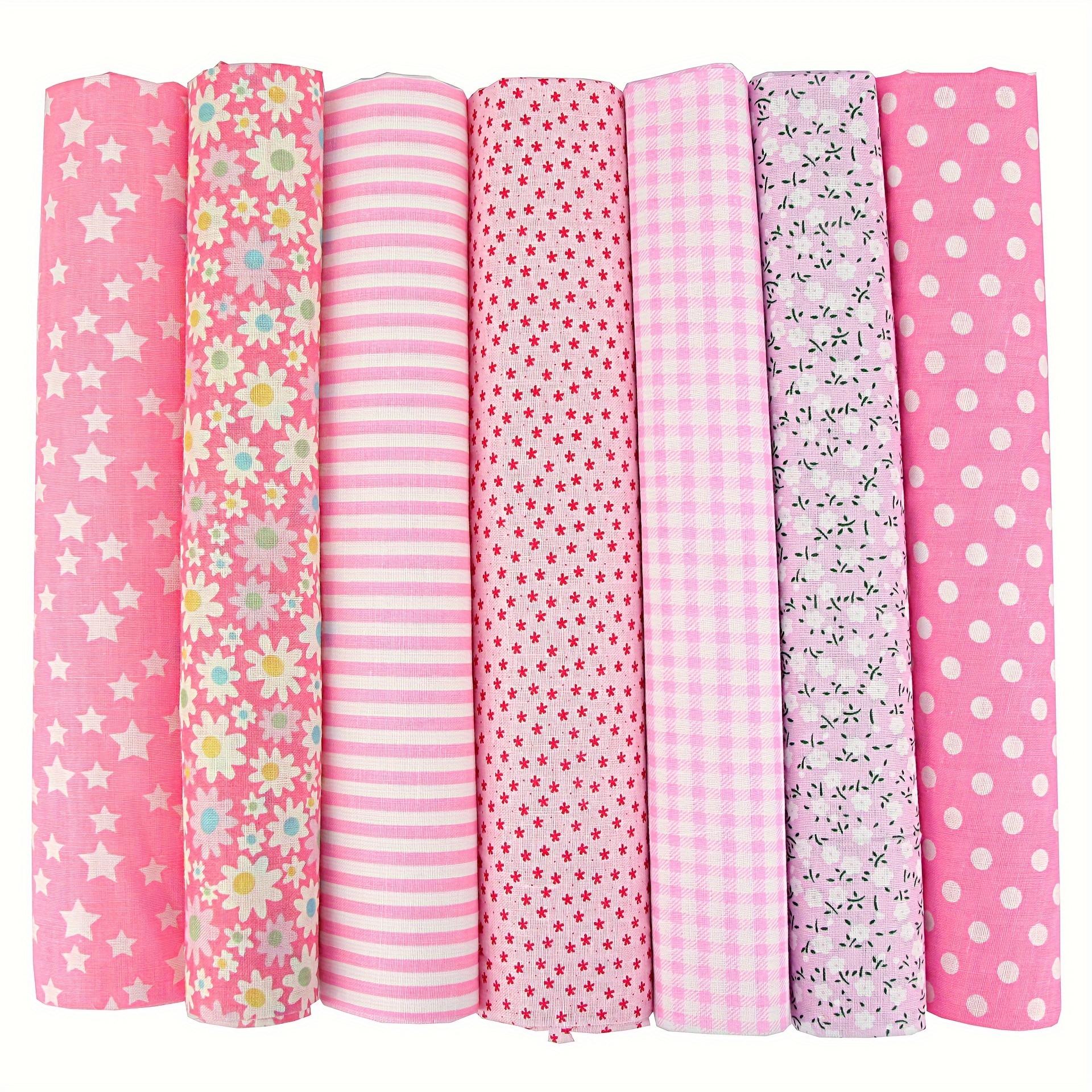 TEMU Set mit 7 bedruckten Stoffquadern mit Polka Dots, Streifen und Karo, zum Quilten, Nähen, Patchwork und Basteln