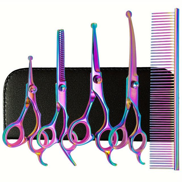 TEMU 5pcs Professional Dog Grooming Kit With Titanium-coated - Right-handed Pet Hair Clipper System Suitable For &, & Dog Hair Trimming Tools