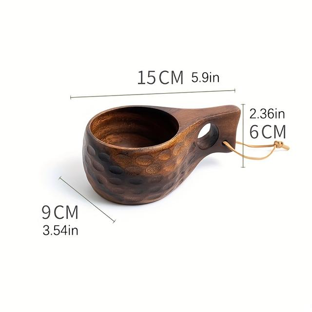 TEMU Handmade Wooden Milk Cup Acacia Wood Coffee Mugs With Carrying Rope Handle Camping Drinkware Cups Artifact Kitchen Tools