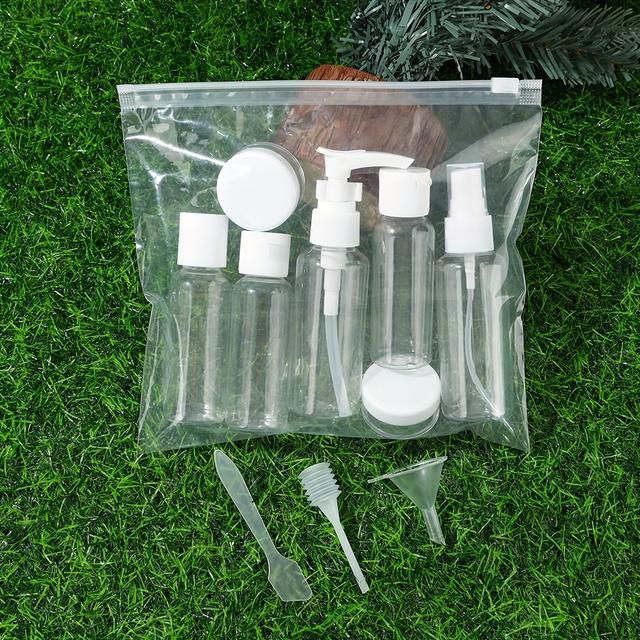TEMU 10pcs White Cosmetic Travel Set With Lotion And Cream Containers, Funnel, Spatula, And Dropper