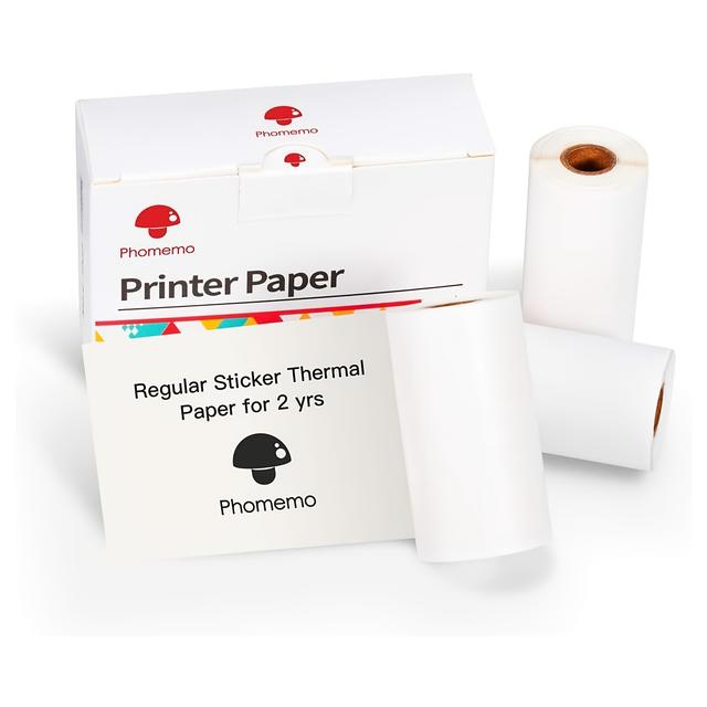 TEMU Phomemo White Self-adhesive Thermal Paper For M02/m02 Pro/m02s/m03/m03as/m04s/t02 Mini Printer, White, 3 Rolls, 50mm X 3.5m
