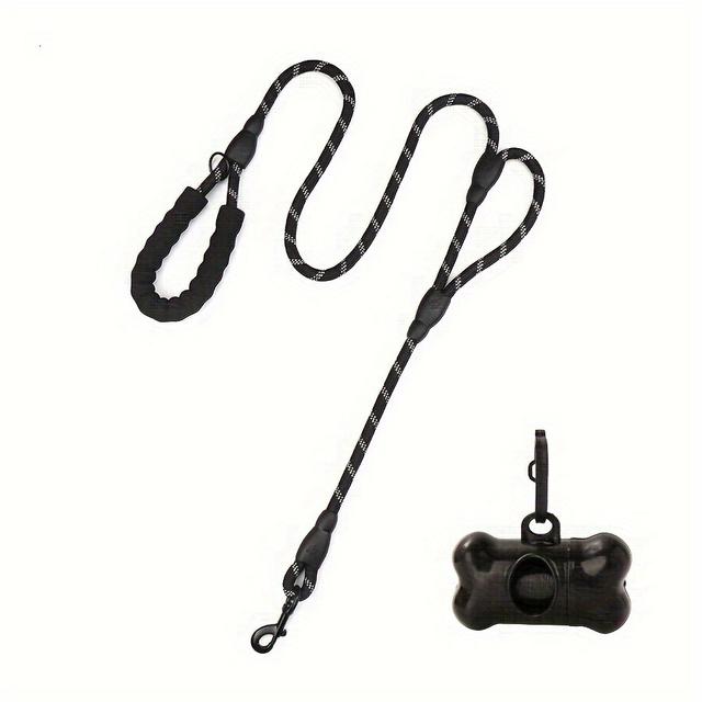TEMU Nieuwe Hondenriem met Dubbele Handgreep, Gemaakt van Reflecterend Nylon, met een Comfortabele Spons Grip en Inclusief Draagbare Vuilniszakken, Zonder Batterij