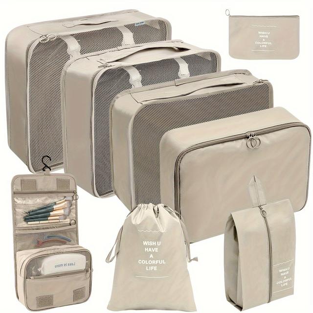 TEMU 8pcs Luggage Packing Organizer Set, Dacron Lightweight Handheld Packing Cubes, Clothing Underwear Shoes Storage Bag