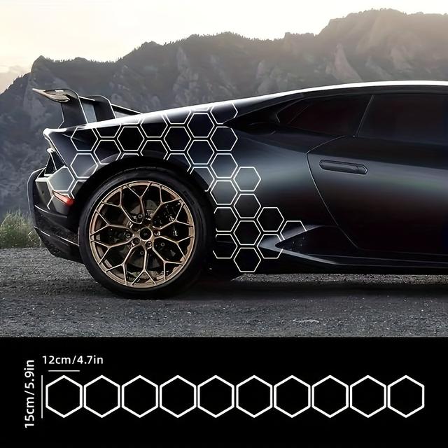 TEMU 10pcs Reflective Hexagon Car Body Decals - Diy Honeycomb & Skirt Stickers, 4.7" X 5.9", , Fit For Vehicle Aesthetics