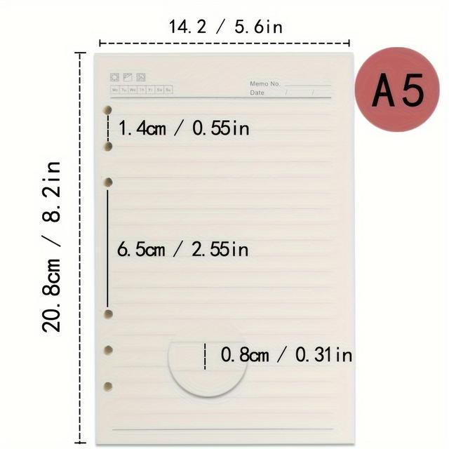 TEMU 1 Pack A5/a6/a7 Refill Paper, 6 Holes Paper, 6 Ring Refillable Binder Notebook Planner Diary Personal Organiser Budget Planner, Each Pack Sheets, 200 Pages