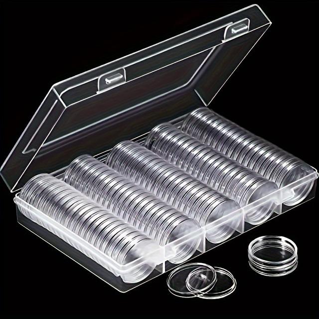 TEMU Commemorative Coin Storage Box Coin Capsule Round Plastic Coin Box, With Storage Box Specimen Military Coin Transparent Box, Suitable For Coin Collection Supplies (30mm, 100pcs )