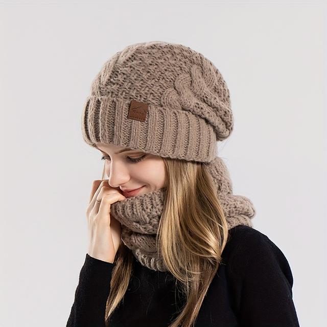 TEMU Winter Hat Neck Set, Women' And Warm Knitted Hat Ear Protector Hat