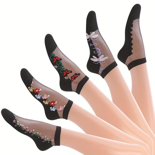 TEMU 5 Pairs Of Summer Thin Jacquard Glass Breathable Short Socks