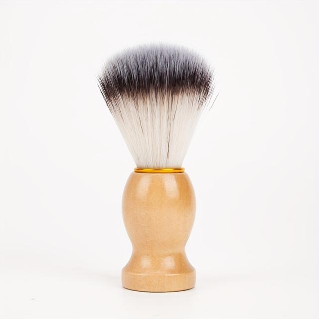TEMU Pánský štětec na holení s dřevěnou rukojetí Měkké vousy Čištění obličeje Make-up Štětec s žiletkou na obličej Nástroje na holení