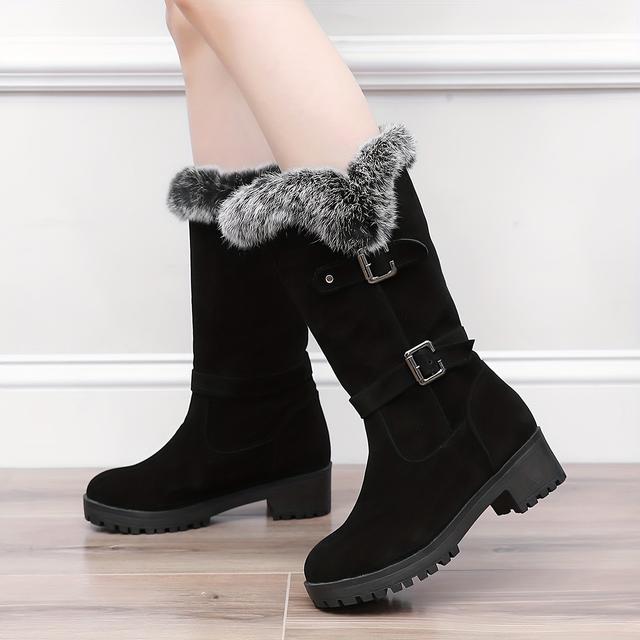 TEMU Neue warme Damenstiefel mit Sohlen, Keilabsätzen und Plüschfutter für zusätzliche Wärme, Damentaschen