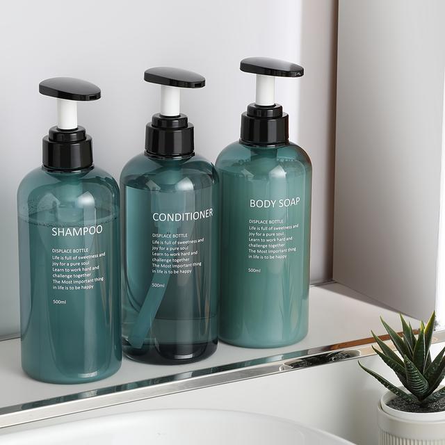 TEMU 3pack Refillable Pump Lotion Dispenser Bottles For Home Bathroom And Shower - Round Plastic Storage Containers For Shampoo, Conditioner, And Body Wash - Squat Design For And Convenience