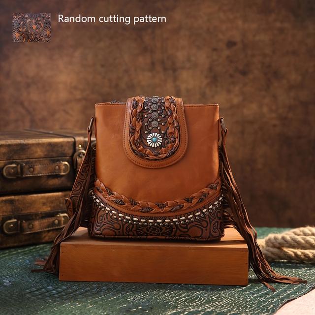 TEMU Carved Tassel Flip Cover Pattern Braided Rope Gorgeous Single Shoulder Bag