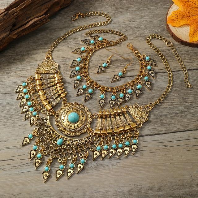 TEMU 【商品名】タッセルペンダント付きのヴィンテージ風ネックレスが特徴のな。カジュアルなパーティーやエスニックテーマのイベントに最適。