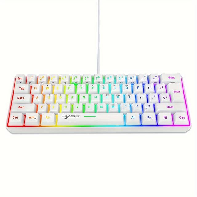 TEMU Hxsj New Wired 61 Key Thin Film Keyboard Rgb Light Usb Keyboard Character Suitable For Games, Office, Home Use