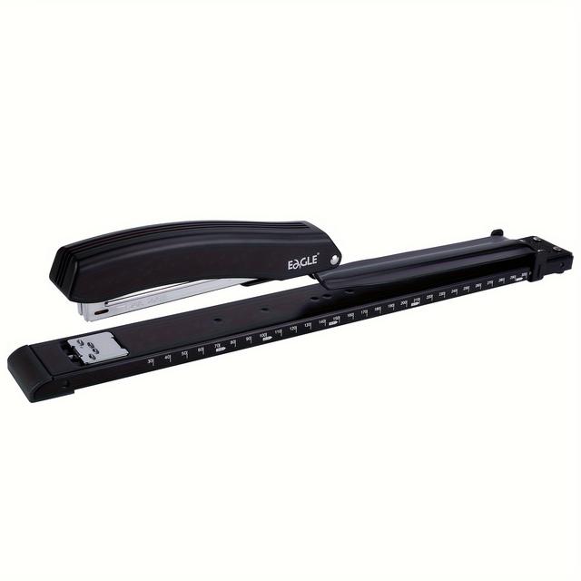 TEMU Heavy-duty Long Stapler, Standard Long Arm Stapler With Built-in Ruler (mm/inch) And Adjustable , Of Stapling Up To 20 Pages For Booklet Binding, In Black