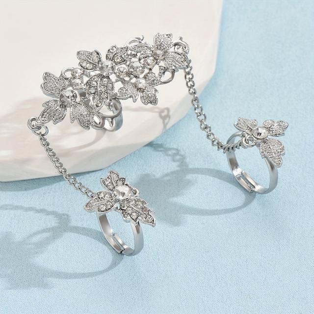 TEMU Fashionable Flower-inlaid Luxury -style Fingerless Ring For Daily Wear, Weddings, Parties, And Beach Outfits