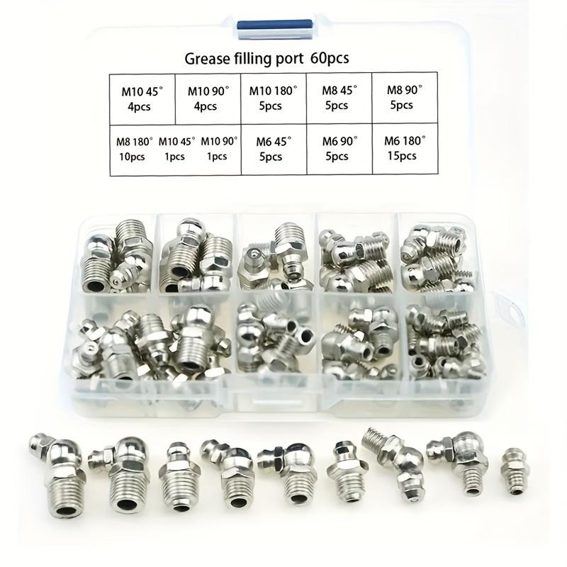 TEMU 60pcs M6 M8 M10 Universal Straight And Bend Grease , Straight And Bend Grease Set, Straight And Bend Grease Filler Nozzles, Oil Filler Nozzles For Mechanical Joints