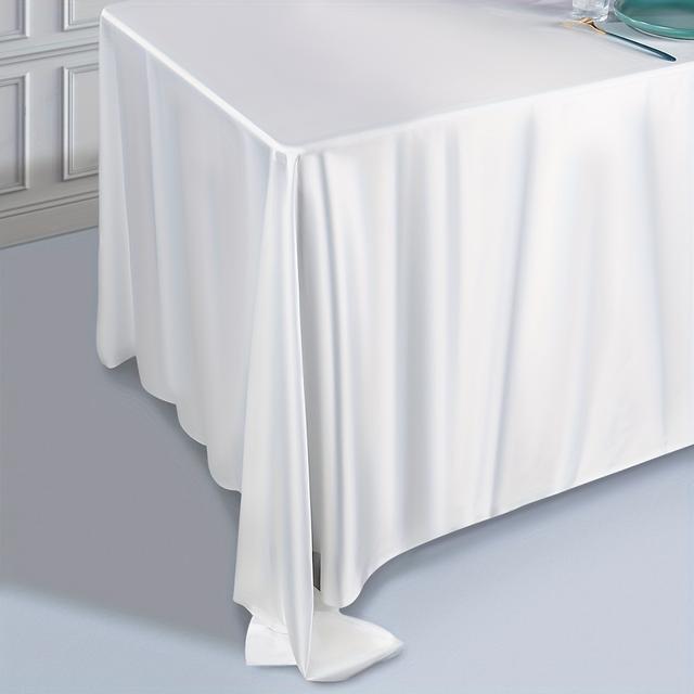 TEMU Elegante Weiße Satin-Tischdecke - Rechteckige Polyester-Tischabdeckung für Hochzeiten, Partys, Feiertagsessen & Buffet-Tische, Glattes & Elegantes Design für gehobene Anlässe