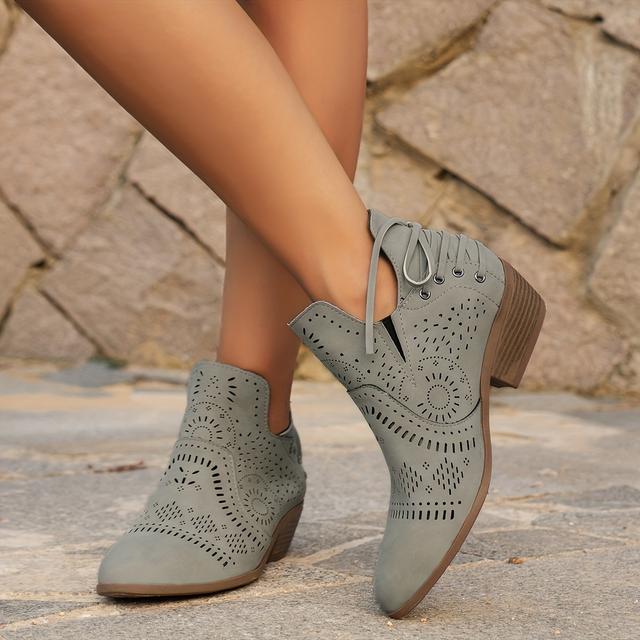 TEMU Sleek Silhouette, Chic Women's Slip-on Ankle Boots With Chunky Heel - Cover, Breathable , Solid Color