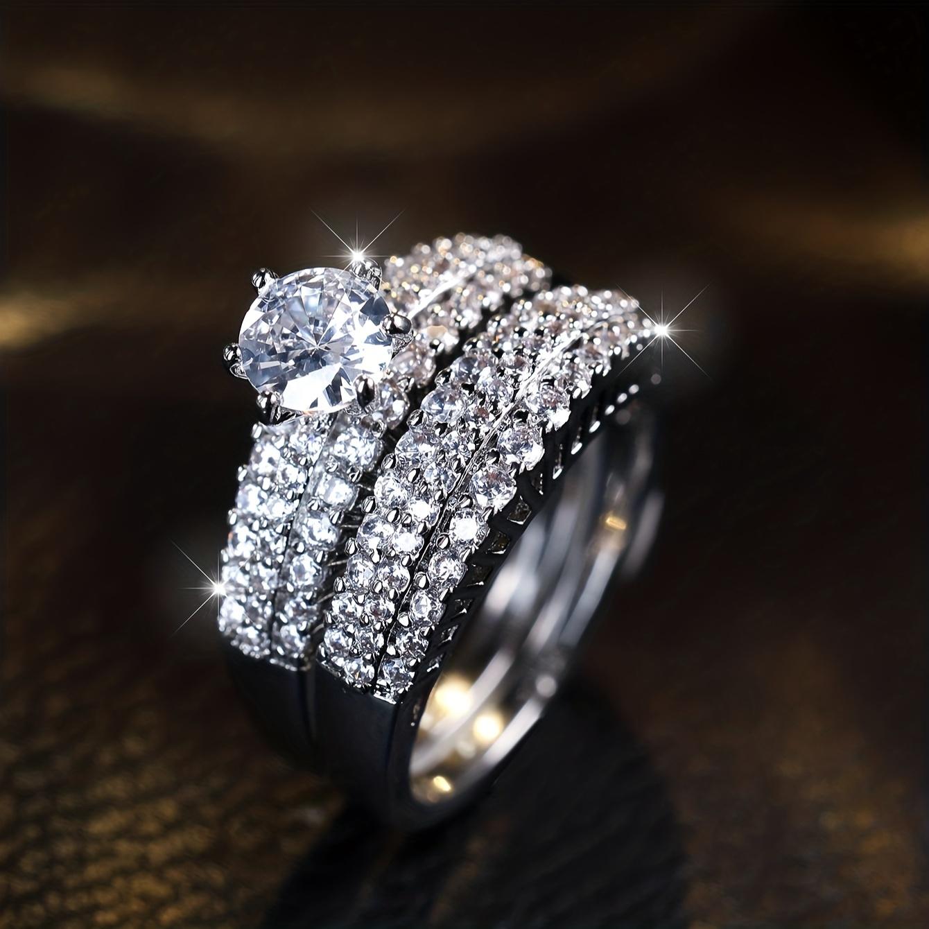 TEMU Luxurious Women's Round Bridal Wedding Ring In White Synthetic Cubic Zirconia Vintage Engagement Ring As Women's Jewelry Gift (ring Box For Photography Prop)