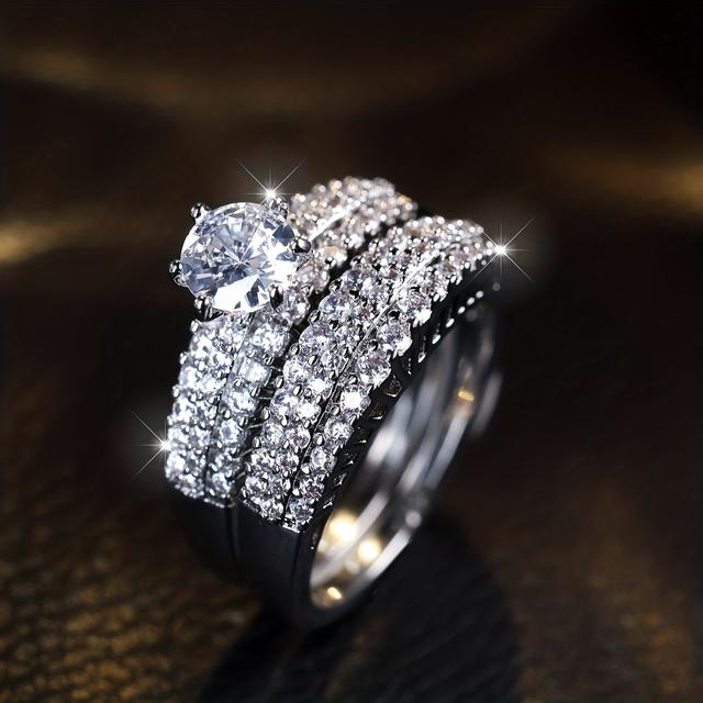 TEMU Luxurious Women's Round Bridal Wedding Ring In White Synthetic Cubic Zirconia Vintage Engagement Ring As Women's Jewelry Gift (ring Box For Photography Prop)